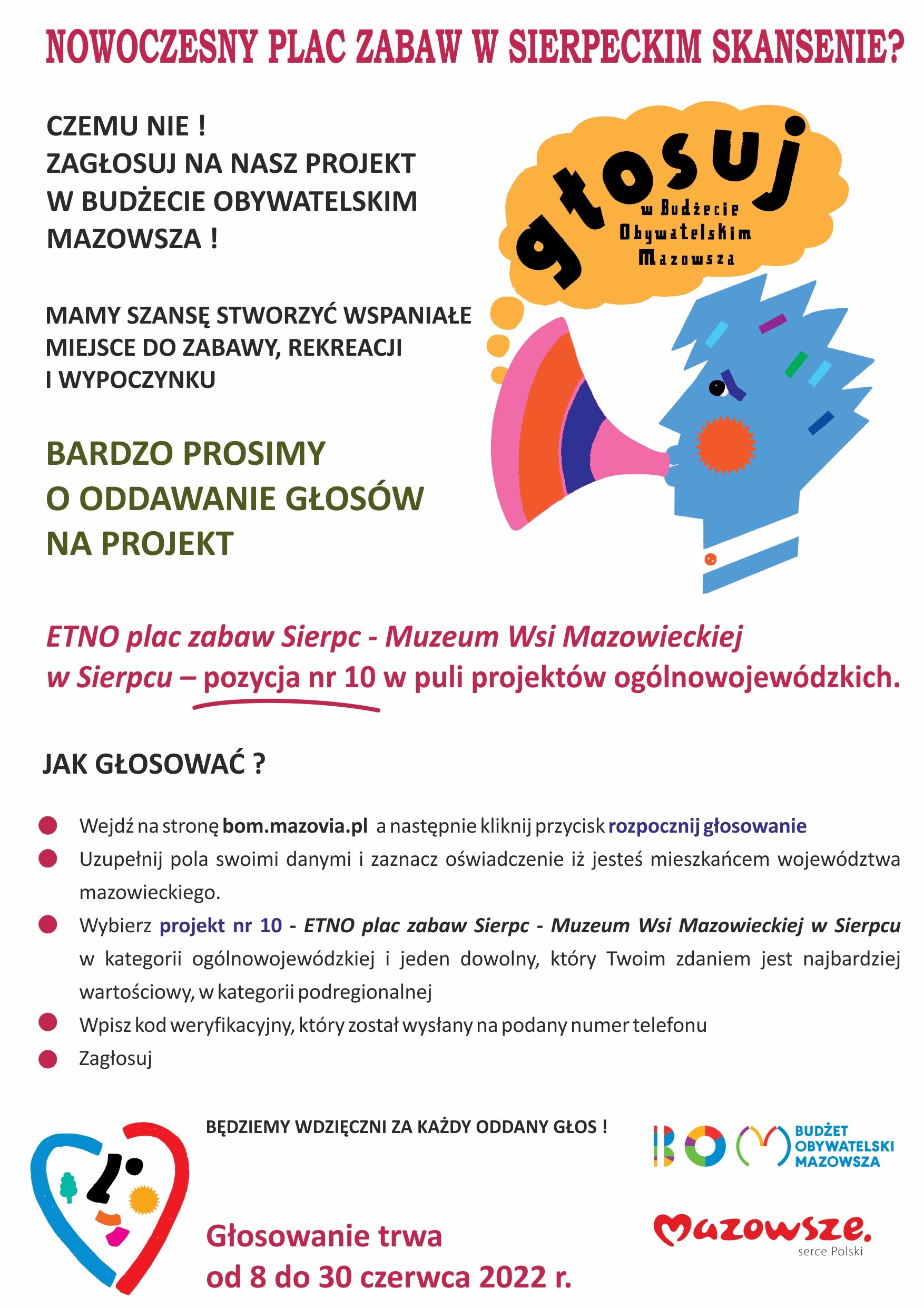 Ulotka - głosuj w Budżecie Obywatelskim Mazowsza - skansen Sierpc